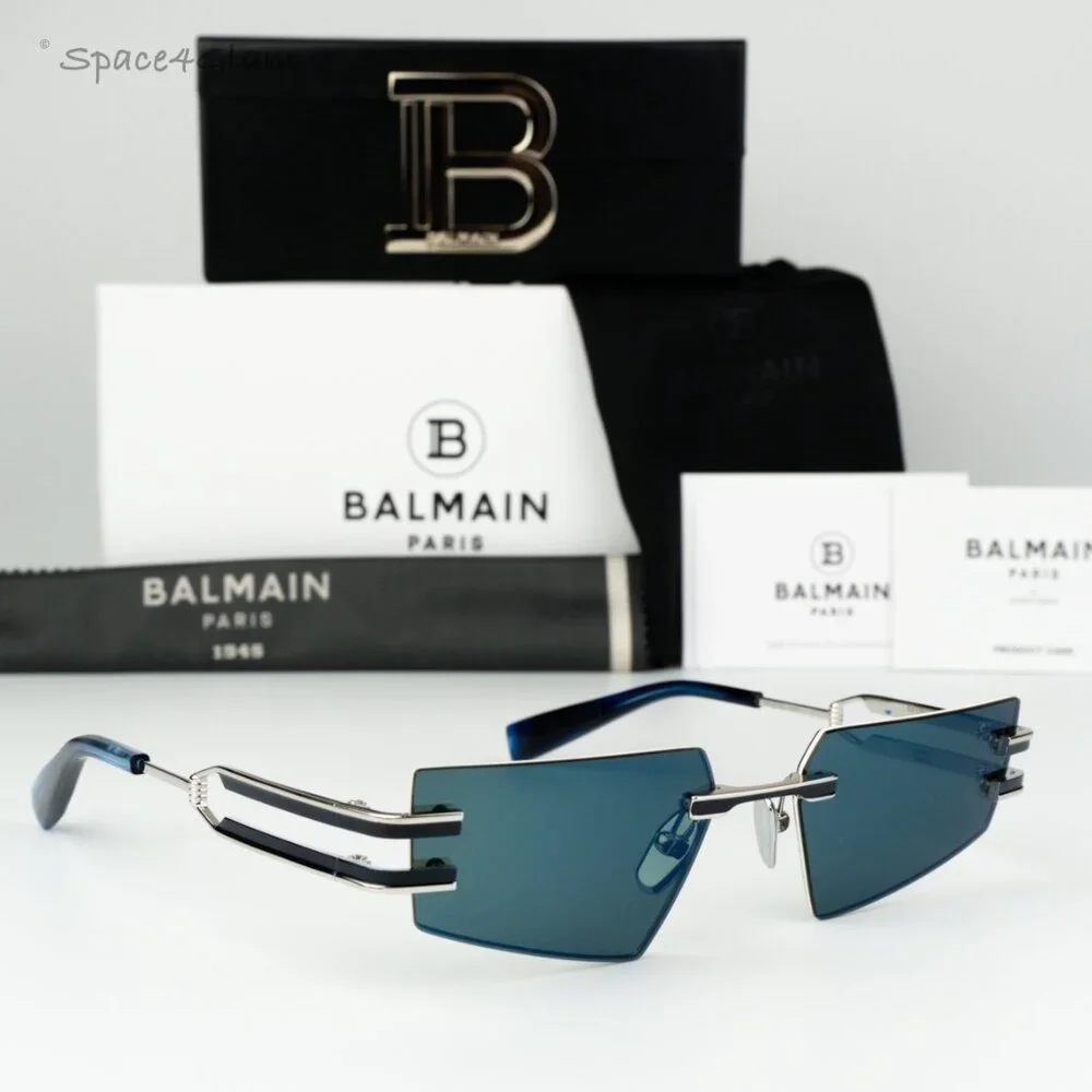Balmain Men Sunglasses FIXE BPS-123E-54 Silver Blue Mirror Geometric BRAND NEW